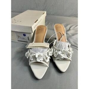 A New Day Lupita Women Mule Heels Size 7 White Floral Mesh Memory Foam Chic NWT